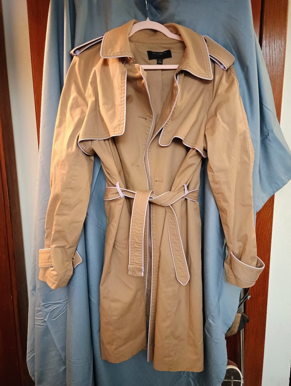 Ann Taylor Petite Lavender-Piped Classic Khaki Trench Coat - XLP